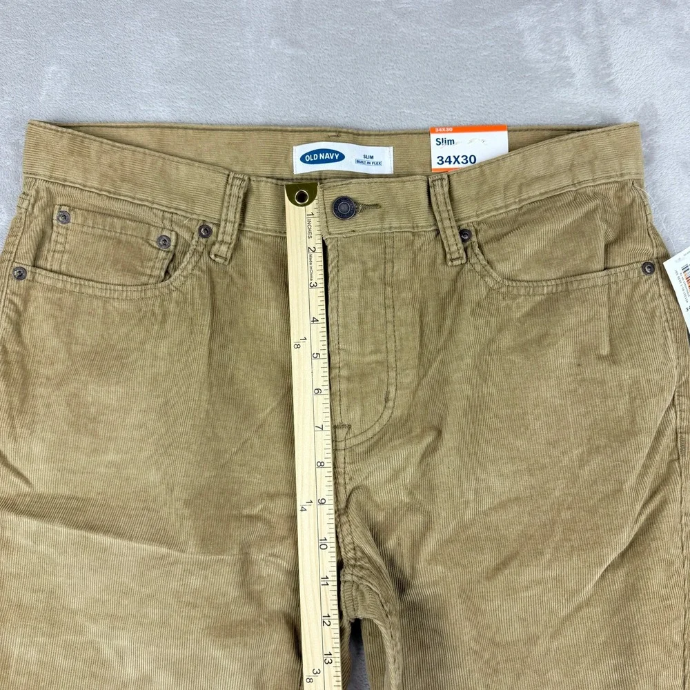 Old Navy Pants Men 35x30(29.75) Tan Brown Slim Built in Flex Corduroy Winter NWT